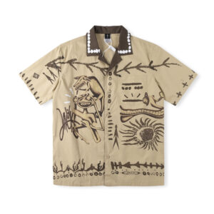 TRAVIS SCOTT “CACTUS JACK RECORDS” BOWLING SHIRT WITH ALL OVER AFRICAN INSPIRED PRINT