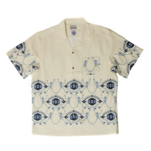 GUILTY PARTY SHORT SLEEVE SATING HAWAIN SHIRT WITH SKELETON DETAIL IN PALE YELLOW